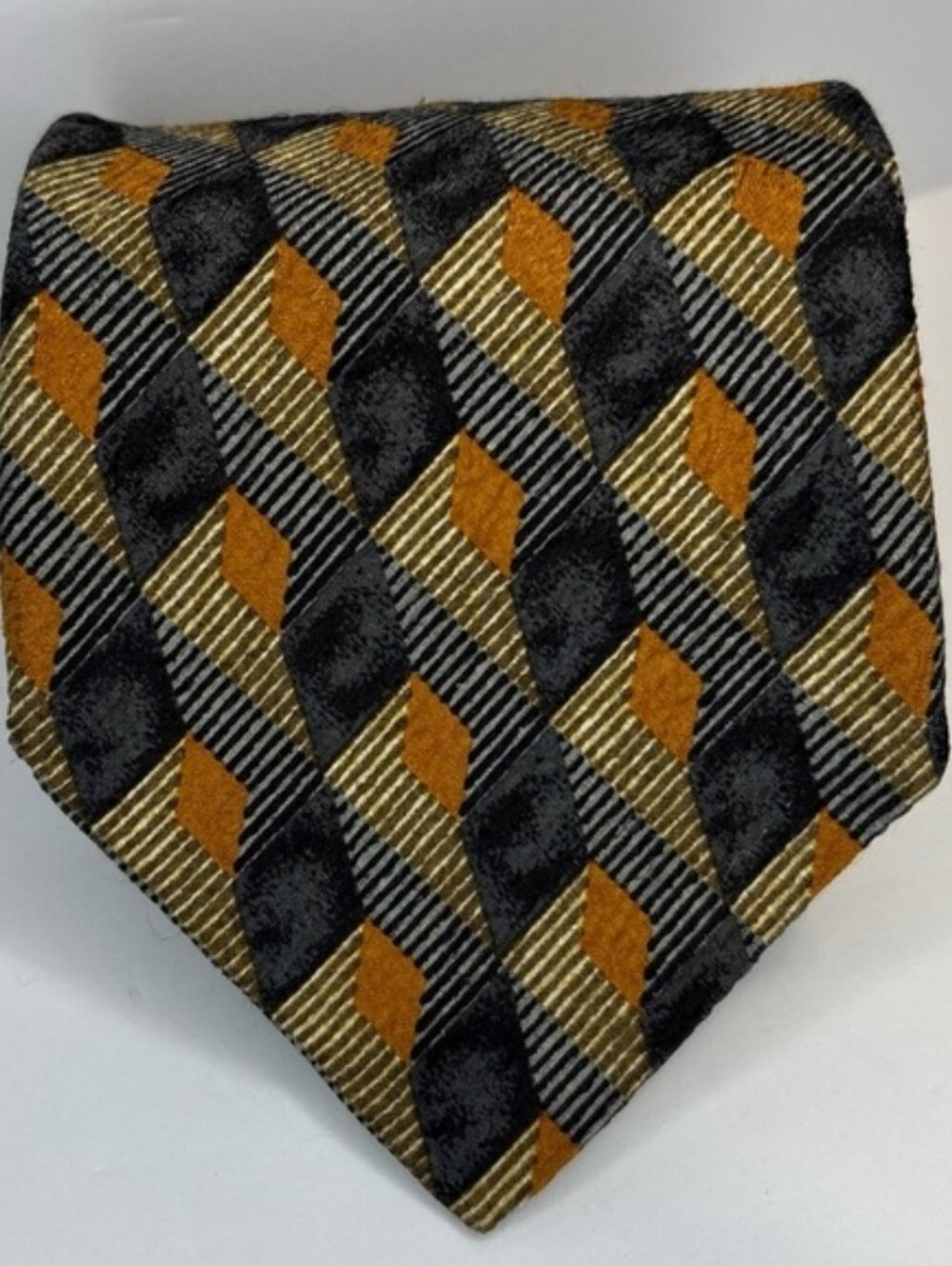 Ermenegildo Zegna Silk Tie Gold Black Geometric Diamond Italy 60" Necktie